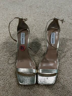 NWOT Steve Madden Metallic Gold Ankle-Strap Heels
